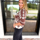 THML - The Libby Floral Sweater - Walnut-230 Sweaters/Cardis-THML-July & June Women's Fashion Boutique Located in San Antonio, Texas