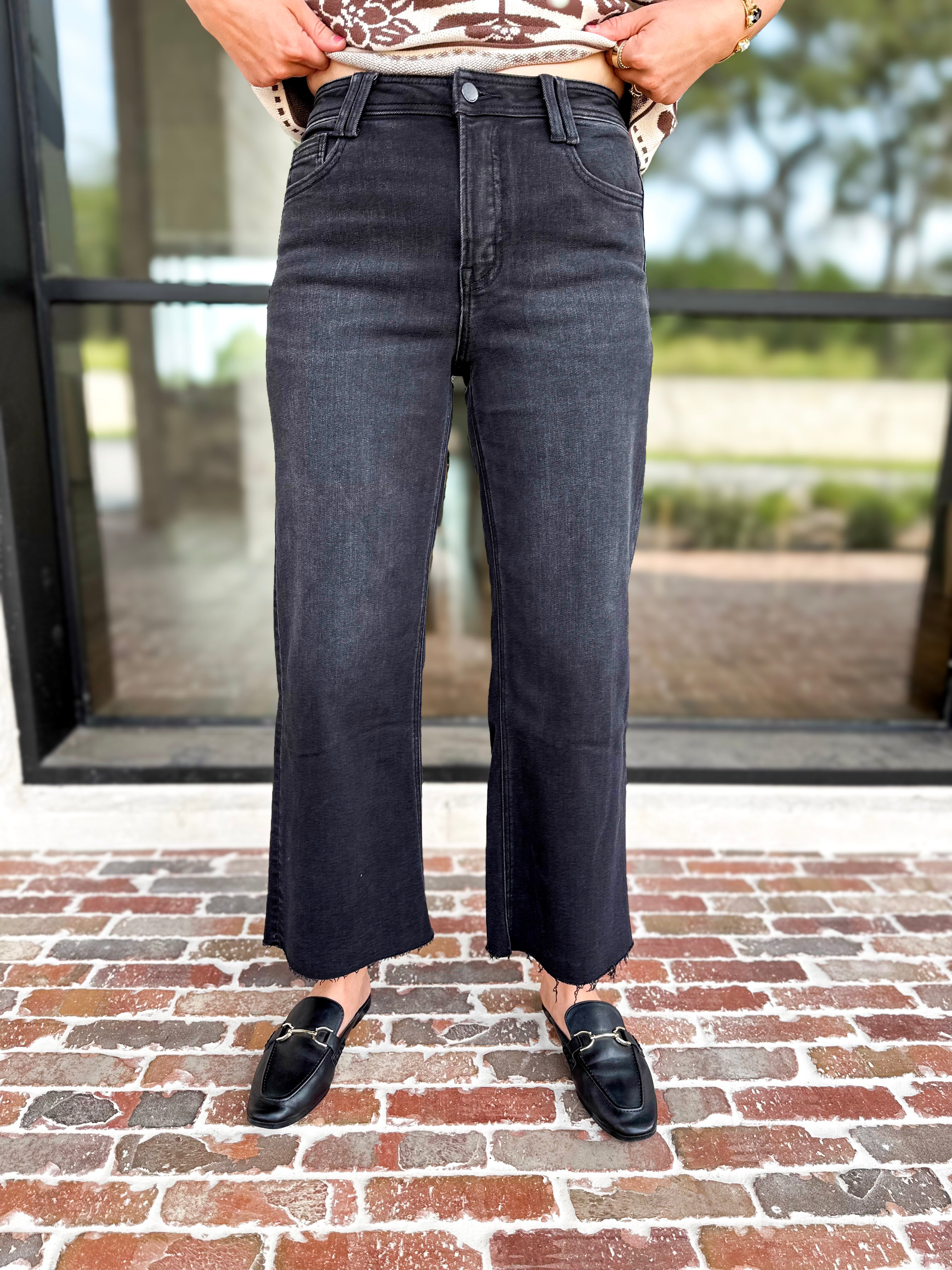 Vervet - High Rise Ankle Wide Leg Black Jeans-420 Denim-VEVERT BY FLYING MONKEY-July & June Women's Fashion Boutique Located in San Antonio, Texas