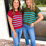 Effortless Striped Knit Top - Forest Green-230 Sweaters/Cardis-ENTRO-July & June Women's Fashion Boutique Located in San Antonio, Texas