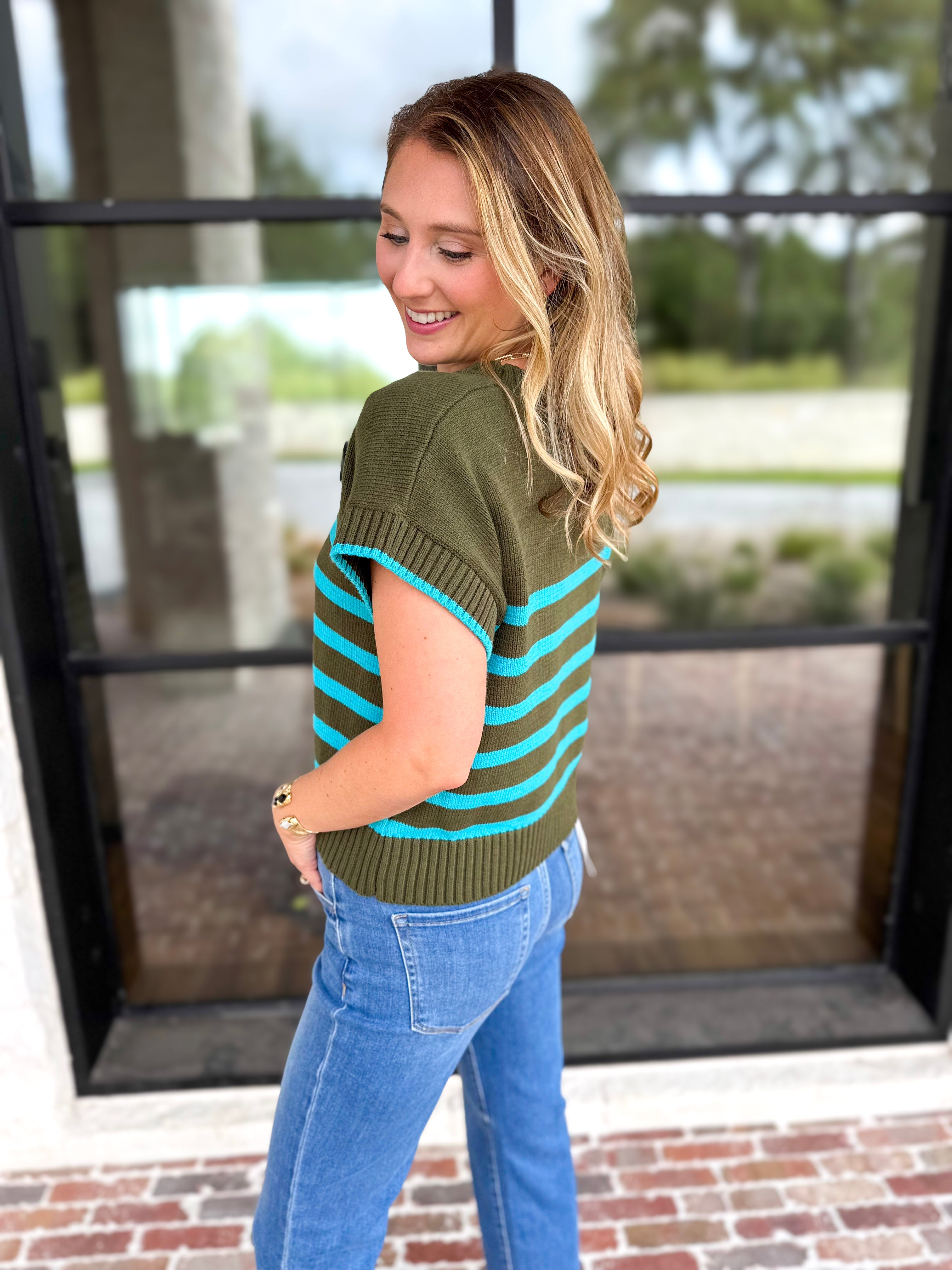 Effortless Striped Knit Top - Forest Green-230 Sweaters/Cardis-ENTRO-July & June Women's Fashion Boutique Located in San Antonio, Texas