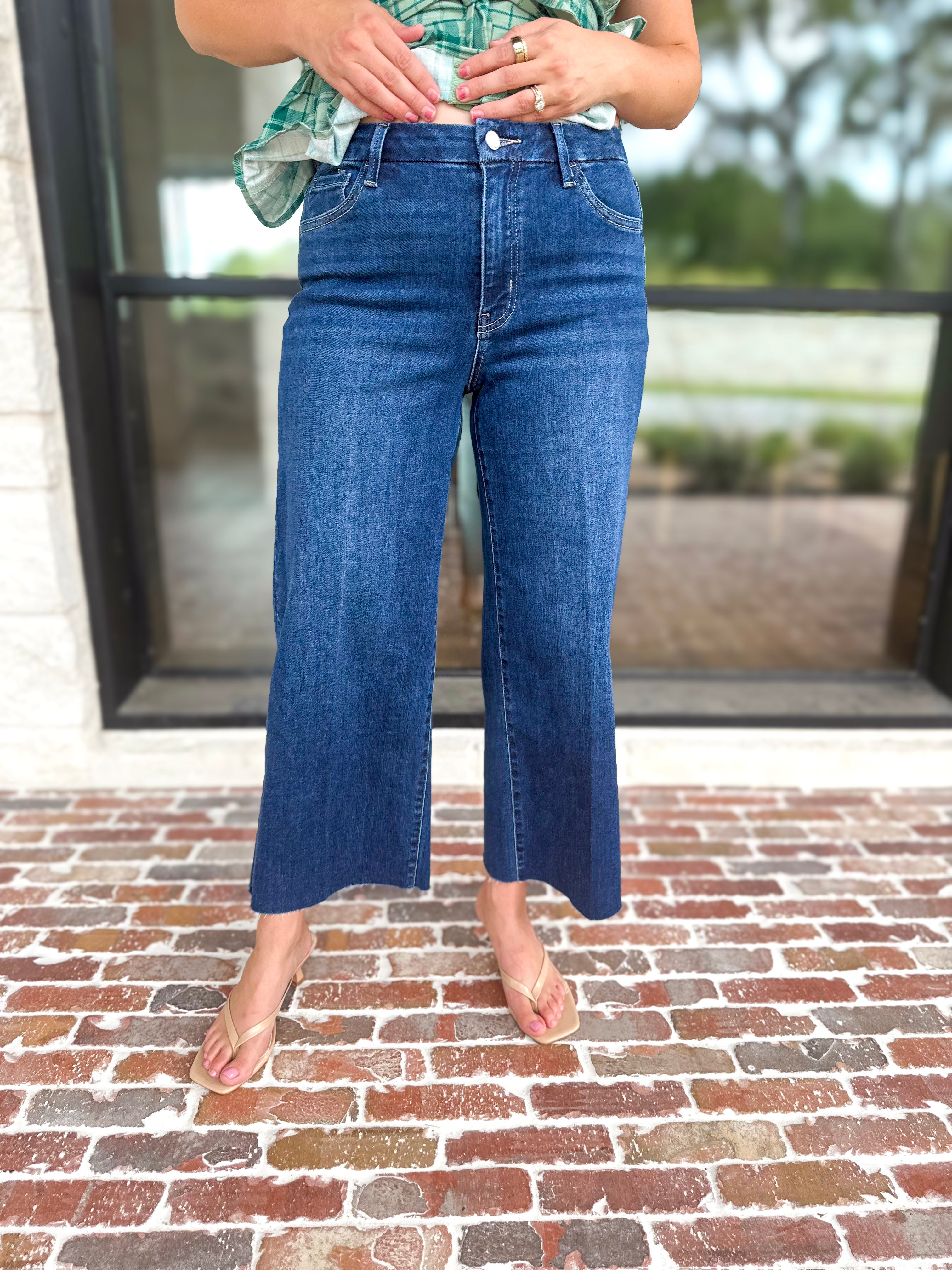 Vervet - High Rise Dark Trouser Style Jeans-420 Denim-VEVERT BY FLYING MONKEY-July & June Women's Fashion Boutique Located in San Antonio, Texas