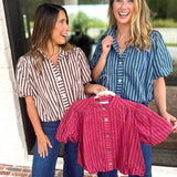 Coffee Date Blouse - Navy & Espresso-200 Fashion Blouses-ENTRO-July & June Women's Fashion Boutique Located in San Antonio, Texas