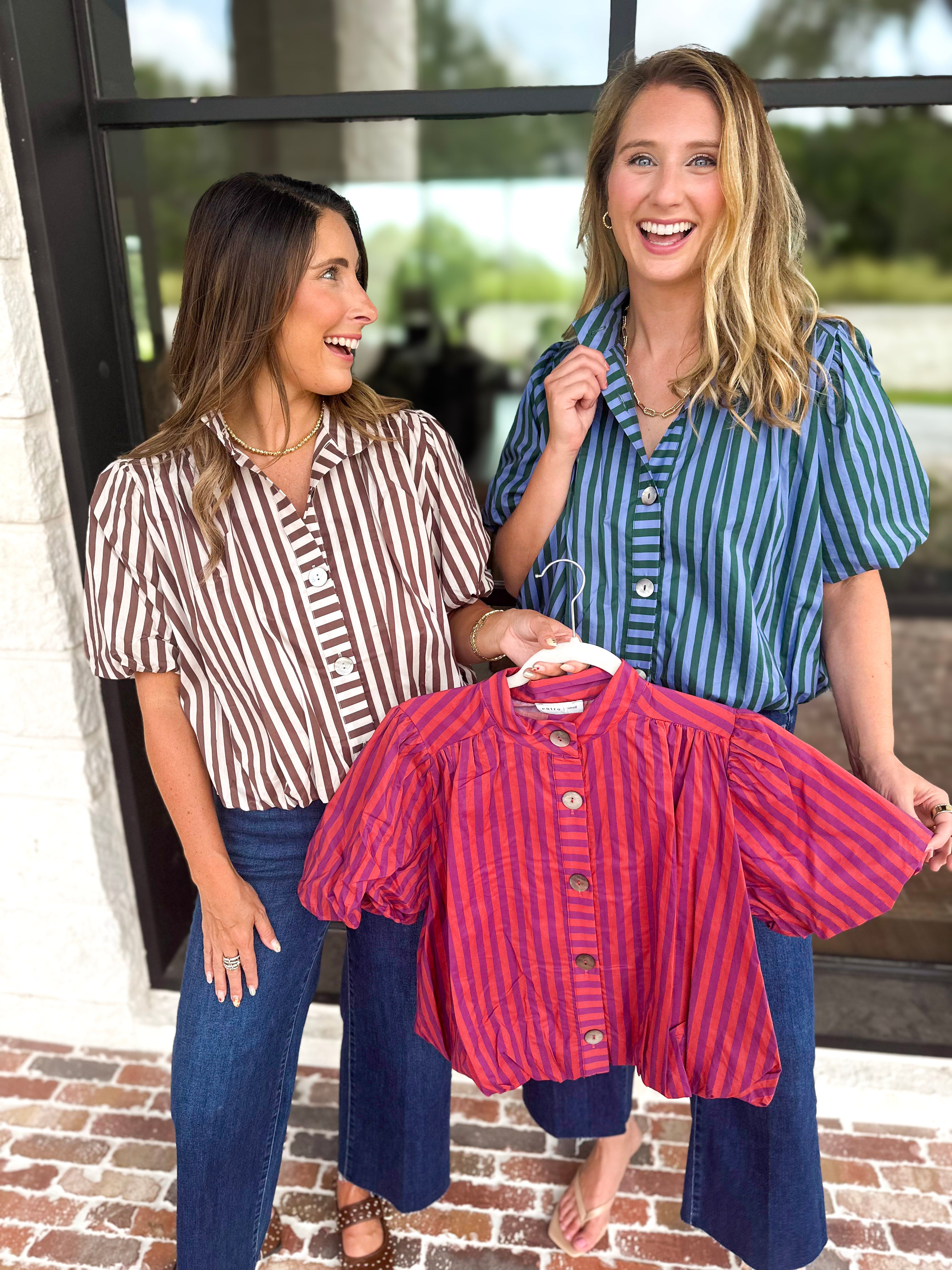 Coffee Date Blouse - Navy & Espresso-200 Fashion Blouses-ENTRO-July & June Women's Fashion Boutique Located in San Antonio, Texas