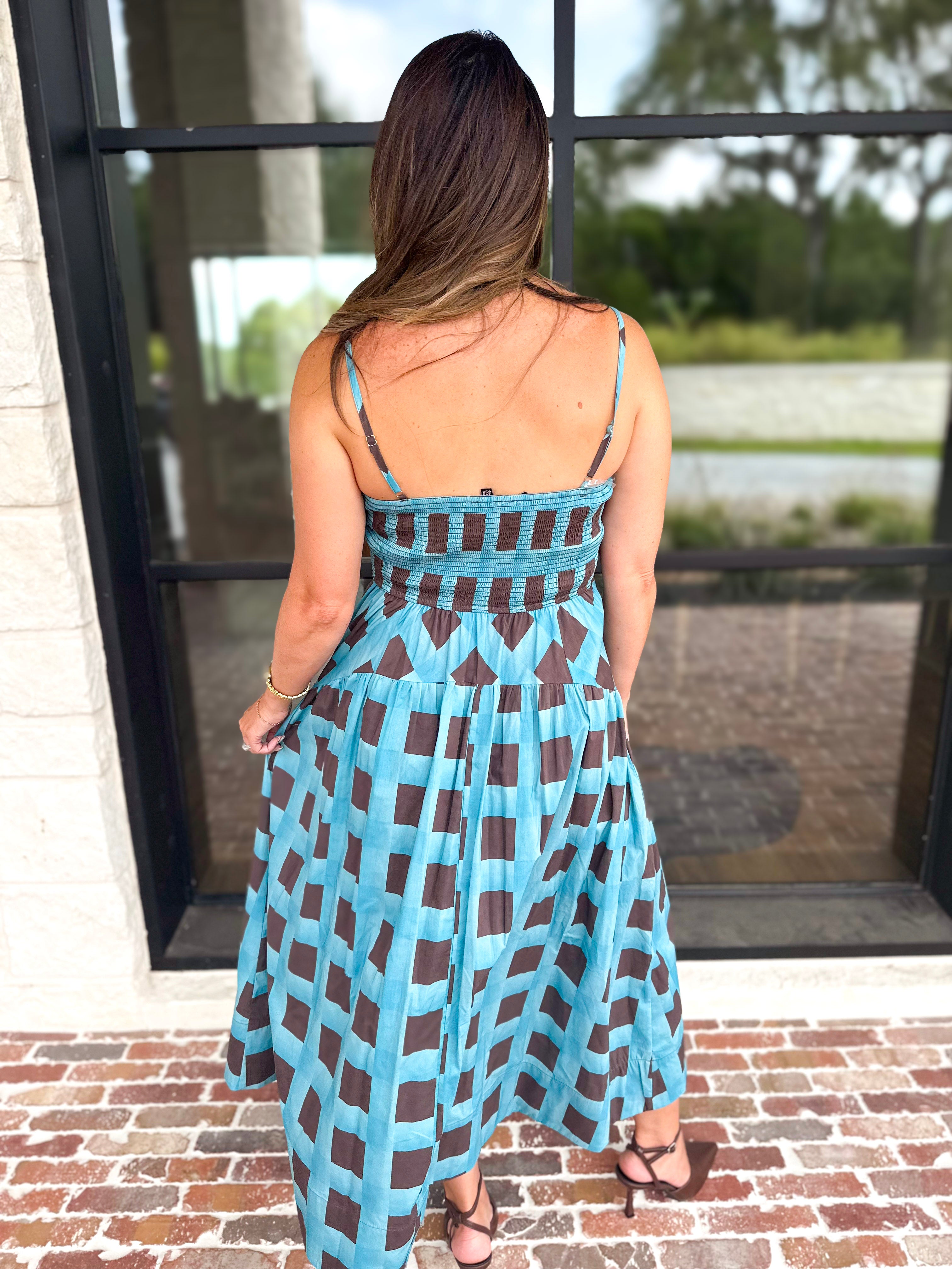 Carried Away Midi Dress - Turquoise-500 Midi-ENTRO-July & June Women's Fashion Boutique Located in San Antonio, Texas