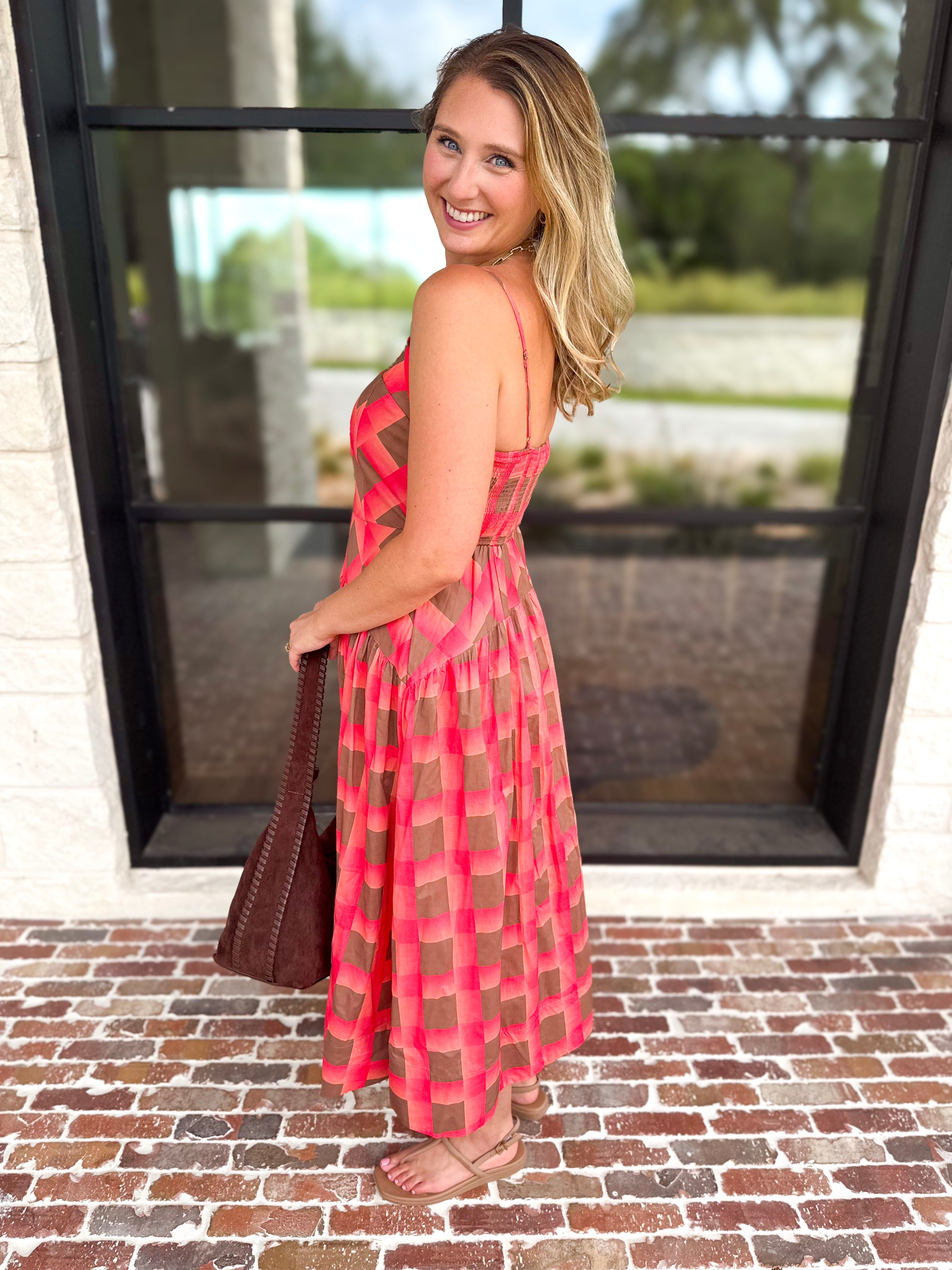 Carried Away Midi Dress - Coral-500 Midi-ENTRO-July & June Women's Fashion Boutique Located in San Antonio, Texas