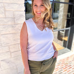 LIVERPOOL - Sleeveless V-Neck Knit Tank - White-210 Casual Blouses-LIVERPOOL JEANS COMPANY-July & June Women's Fashion Boutique Located in San Antonio, Texas