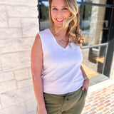 LIVERPOOL - Sleeveless V-Neck Knit Tank - White-210 Casual Blouses-LIVERPOOL JEANS COMPANY-July & June Women's Fashion Boutique Located in San Antonio, Texas