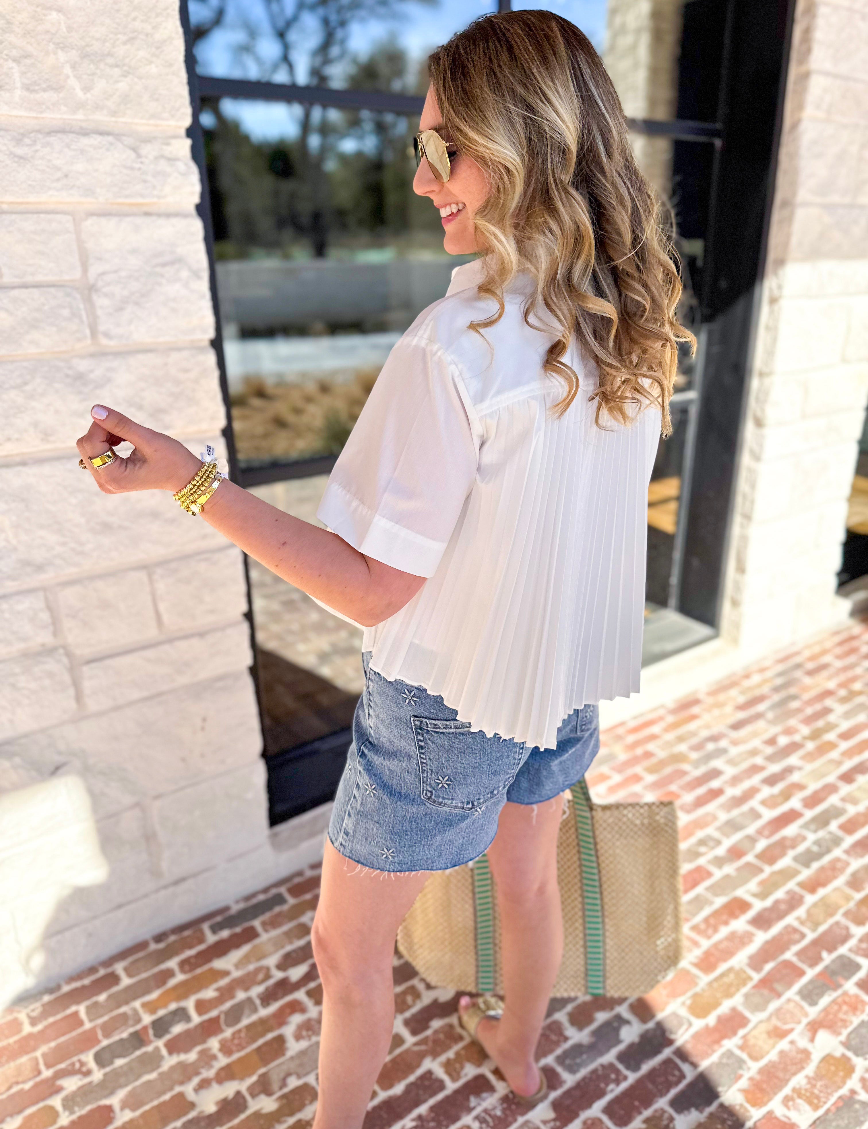 Current Air - Pleated Button Down Blouse-200 Fashion Blouses-CURRENT AIR CLOTHING-July & June Women's Fashion Boutique Located in San Antonio, Texas