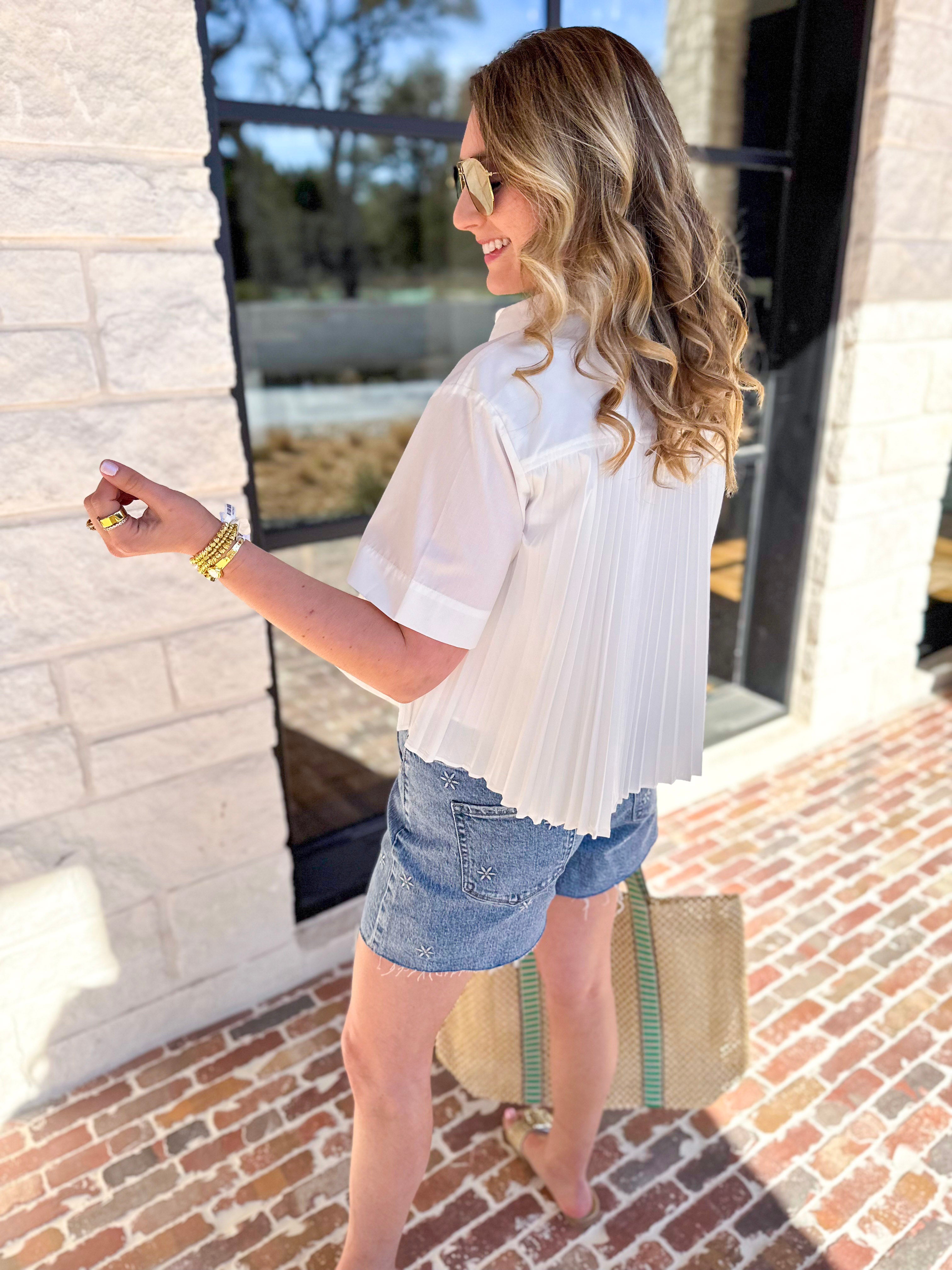 Current Air - Pleated Button Down Blouse-200 Fashion Blouses-CURRENT AIR CLOTHING-July & June Women's Fashion Boutique Located in San Antonio, Texas