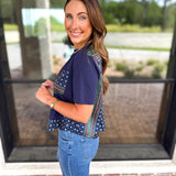 Current Air - Mix It Up Navy Blouse-200 Fashion Blouses-CURRENT AIR CLOTHING-July & June Women's Fashion Boutique Located in San Antonio, Texas
