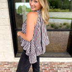 Delia Gingham Halter Blouse-200 Fashion Blouses-OLIVACEOUS-July & June Women's Fashion Boutique Located in San Antonio, Texas