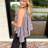 Delia Gingham Halter Blouse-200 Fashion Blouses-OLIVACEOUS-July & June Women's Fashion Boutique Located in San Antonio, Texas
