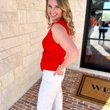 Current Air - Elevated Wrap Tank - Red-200 Fashion Blouses-CURRENT AIR CLOTHING-July & June Women's Fashion Boutique Located in San Antonio, Texas