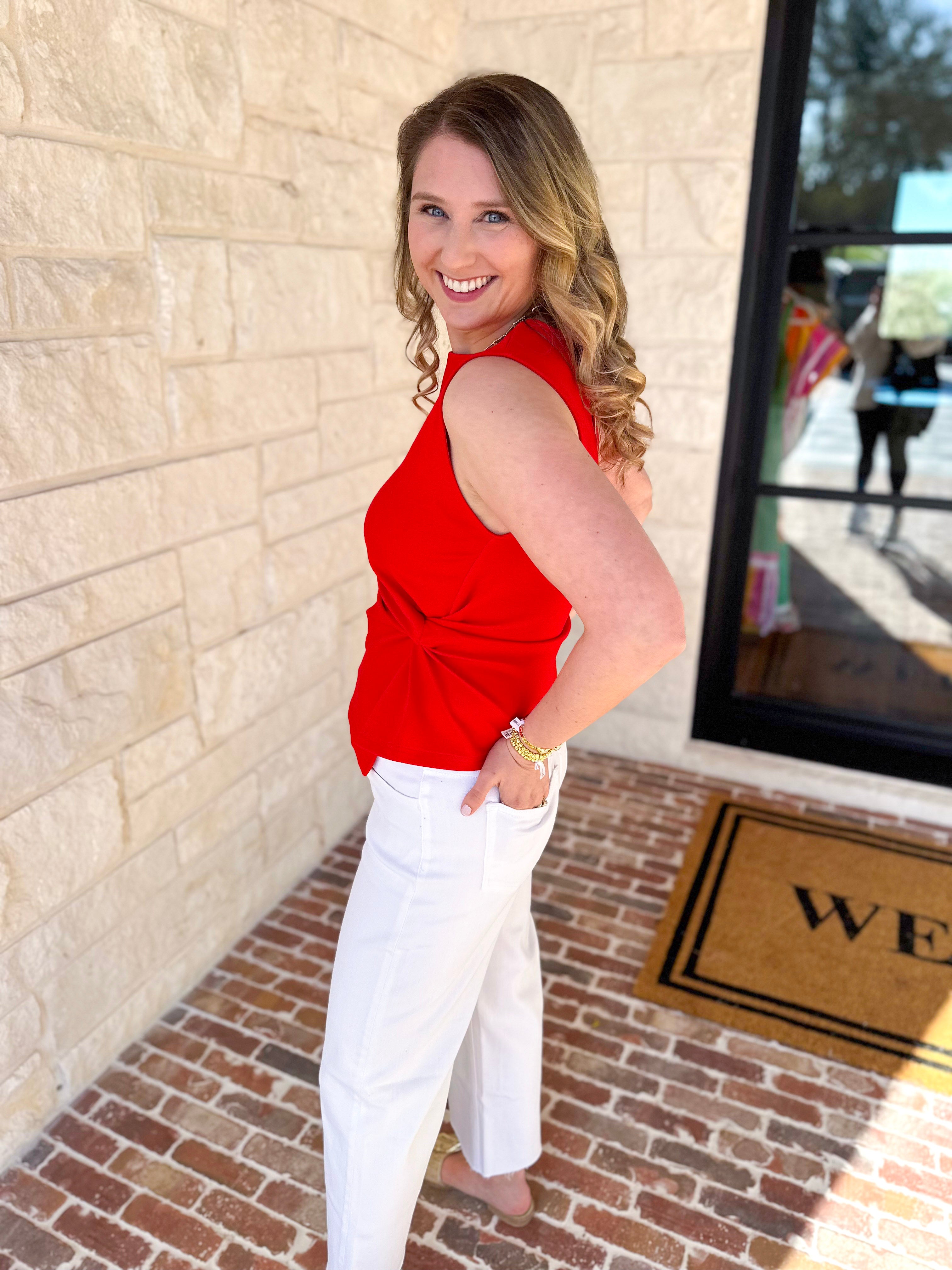 Current Air - Elevated Wrap Tank - Red-200 Fashion Blouses-CURRENT AIR CLOTHING-July & June Women's Fashion Boutique Located in San Antonio, Texas