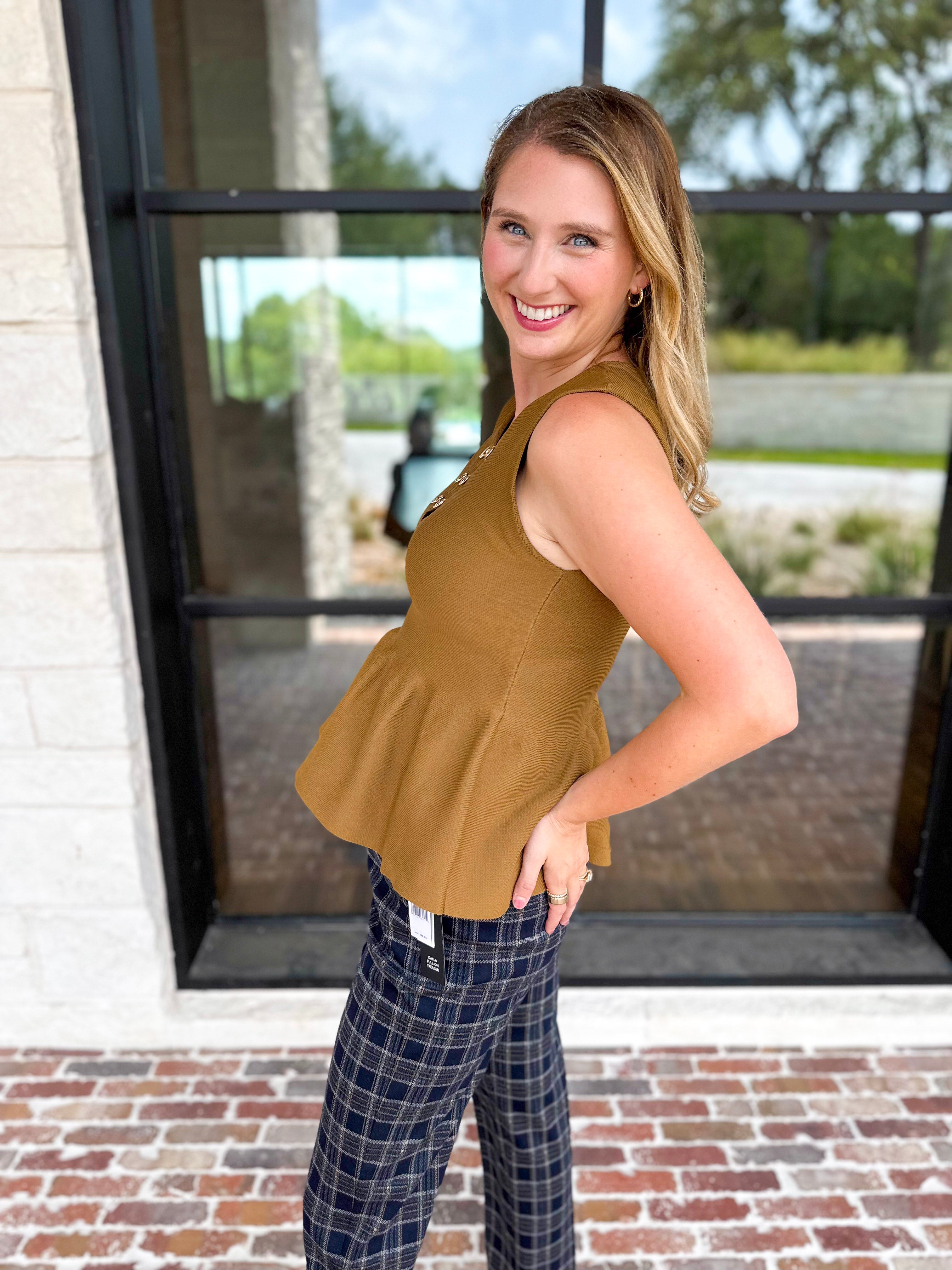 Toffee Peplum Tank-200 Fashion Blouses-ENTRO-July & June Women's Fashion Boutique Located in San Antonio, Texas
