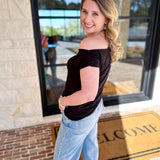 LIVERPOOL - Black Off the Shoulder Top-200 Fashion Blouses-LIVERPOOL JEANS COMPANY-July & June Women's Fashion Boutique Located in San Antonio, Texas