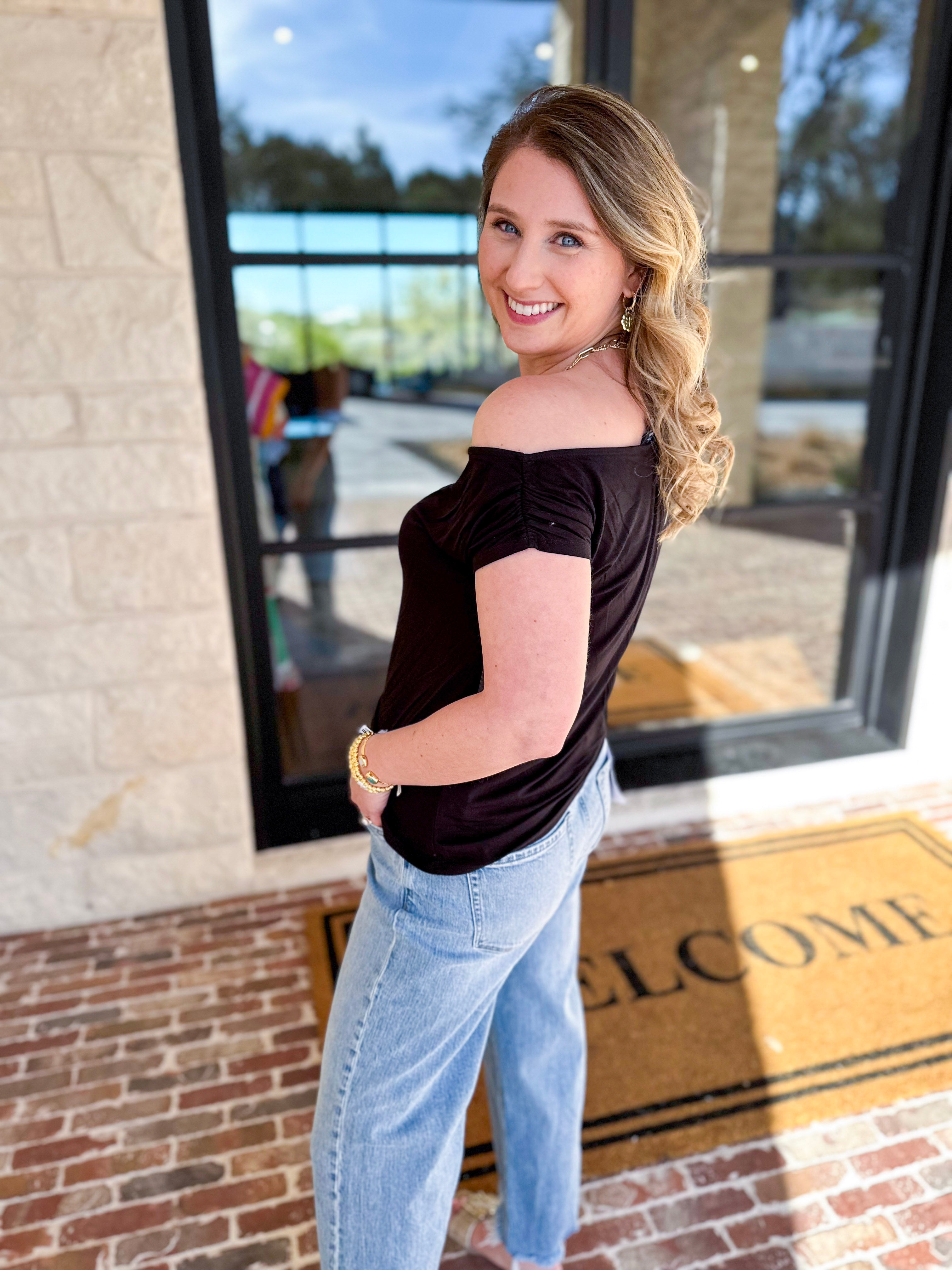 LIVERPOOL - Black Off the Shoulder Top-200 Fashion Blouses-LIVERPOOL JEANS COMPANY-July & June Women's Fashion Boutique Located in San Antonio, Texas