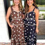 Polka Dot Peplum Midi Dress - Black-500 Midi-ENTRO-July & June Women's Fashion Boutique Located in San Antonio, Texas