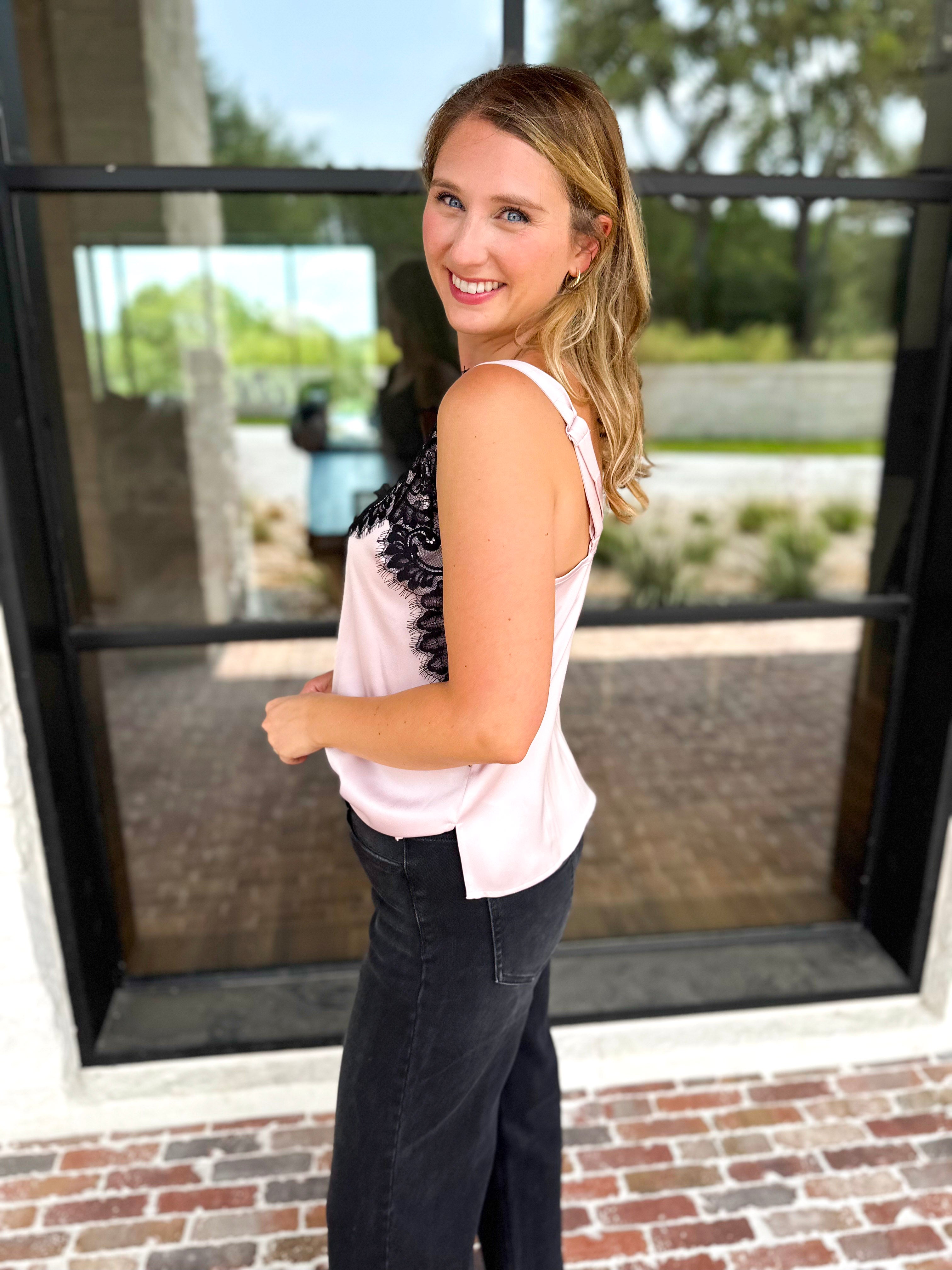 Liverpool - Date Night Lace Cami - Blush Pink-200 Fashion Blouses-LIVERPOOL JEANS COMPANY-July & June Women's Fashion Boutique Located in San Antonio, Texas