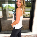 Liverpool - Date Night Lace Cami - Ivory-200 Fashion Blouses-LIVERPOOL JEANS COMPANY-July & June Women's Fashion Boutique Located in San Antonio, Texas