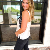Liverpool - Date Night Lace Cami - Ivory-200 Fashion Blouses-LIVERPOOL JEANS COMPANY-July & June Women's Fashion Boutique Located in San Antonio, Texas