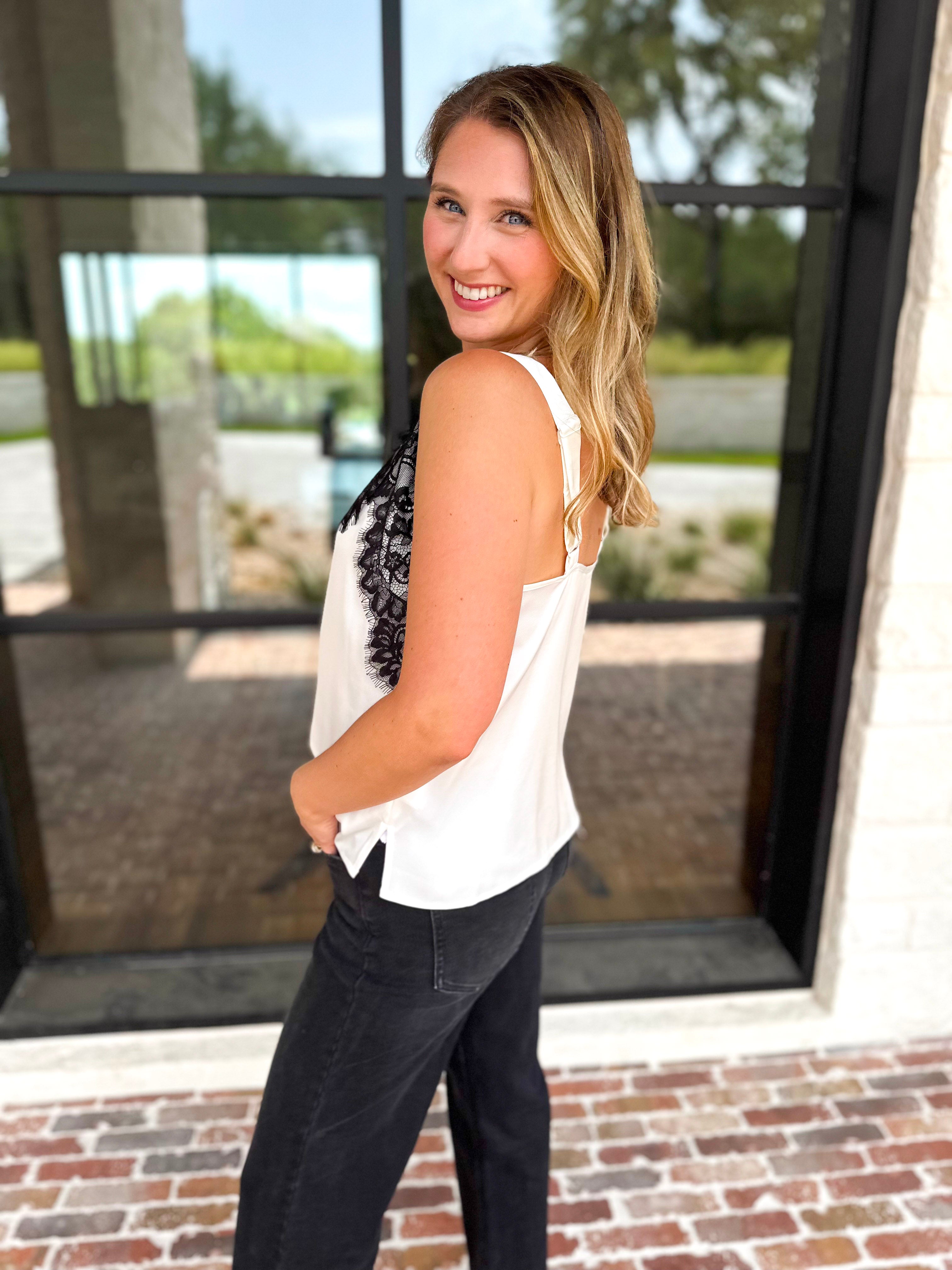 Liverpool - Date Night Lace Cami - Ivory-200 Fashion Blouses-LIVERPOOL JEANS COMPANY-July & June Women's Fashion Boutique Located in San Antonio, Texas