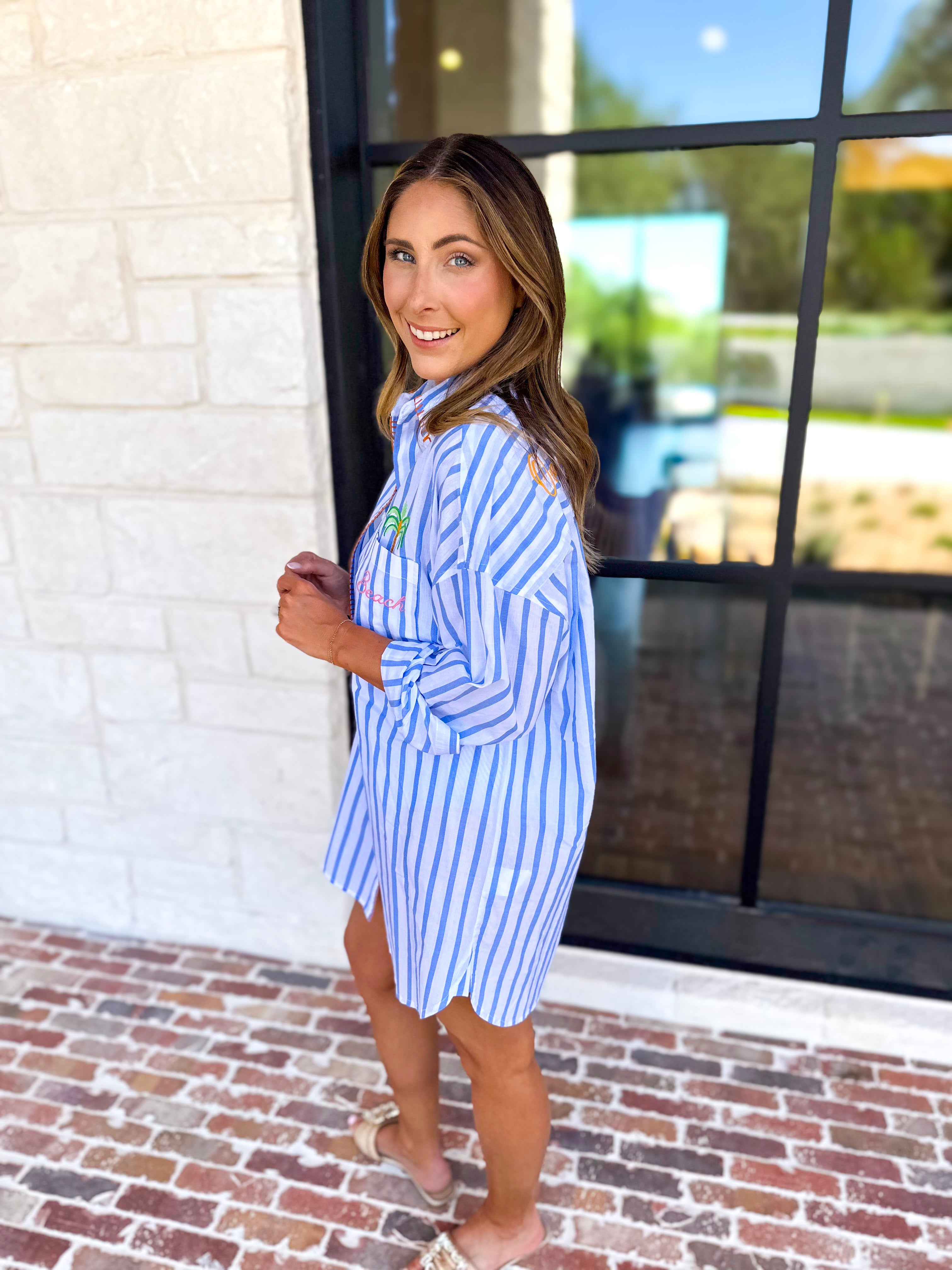Button Down Cover Up - Ocean Air, Salty Hair-300 Athleisure/Lounge-SHIRALEAH-July & June Women's Fashion Boutique Located in San Antonio, Texas