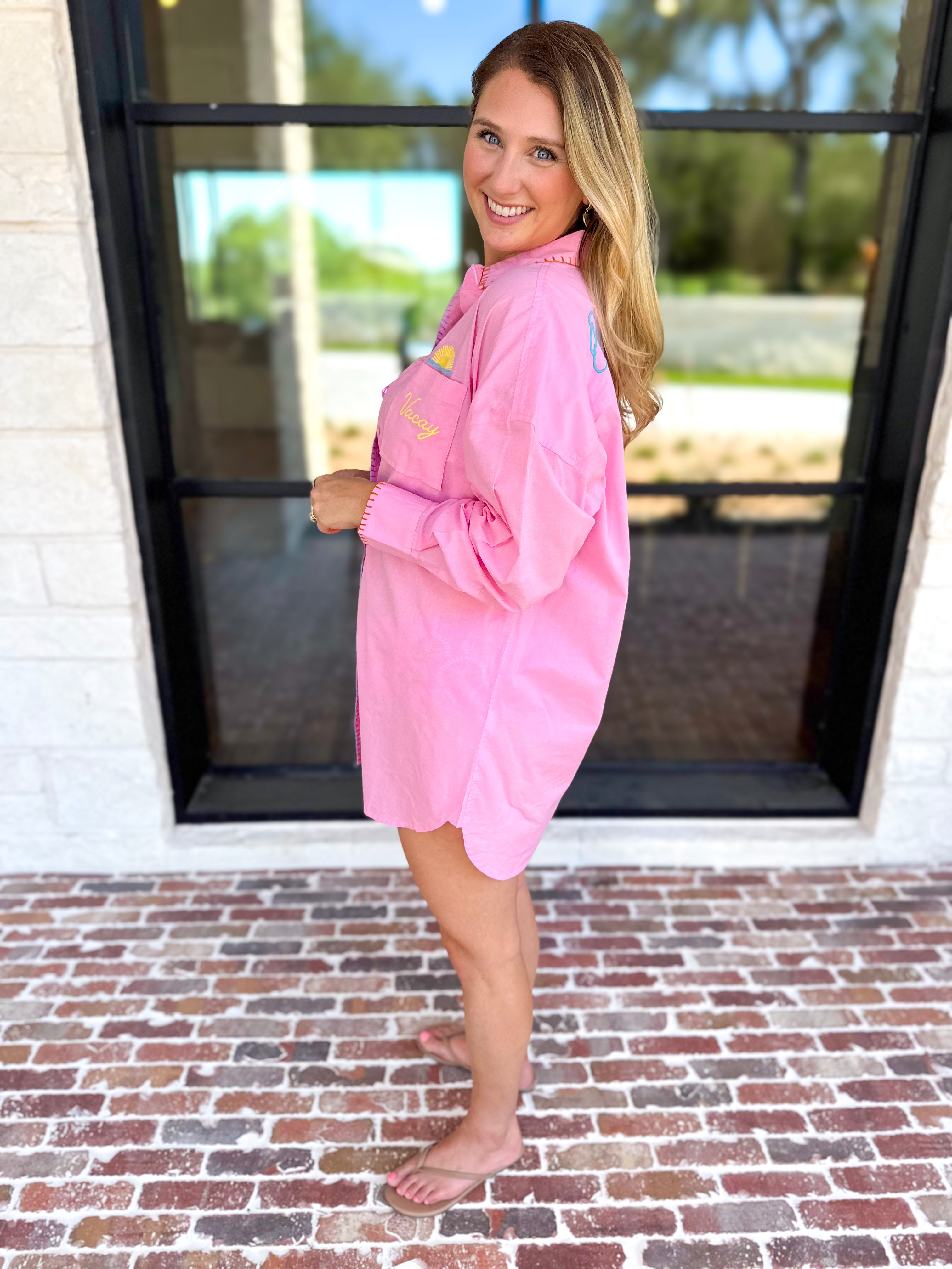Button Down Cover Up - Pink Out Of Office-300 Athleisure/Lounge-SHIRALEAH-July & June Women's Fashion Boutique Located in San Antonio, Texas