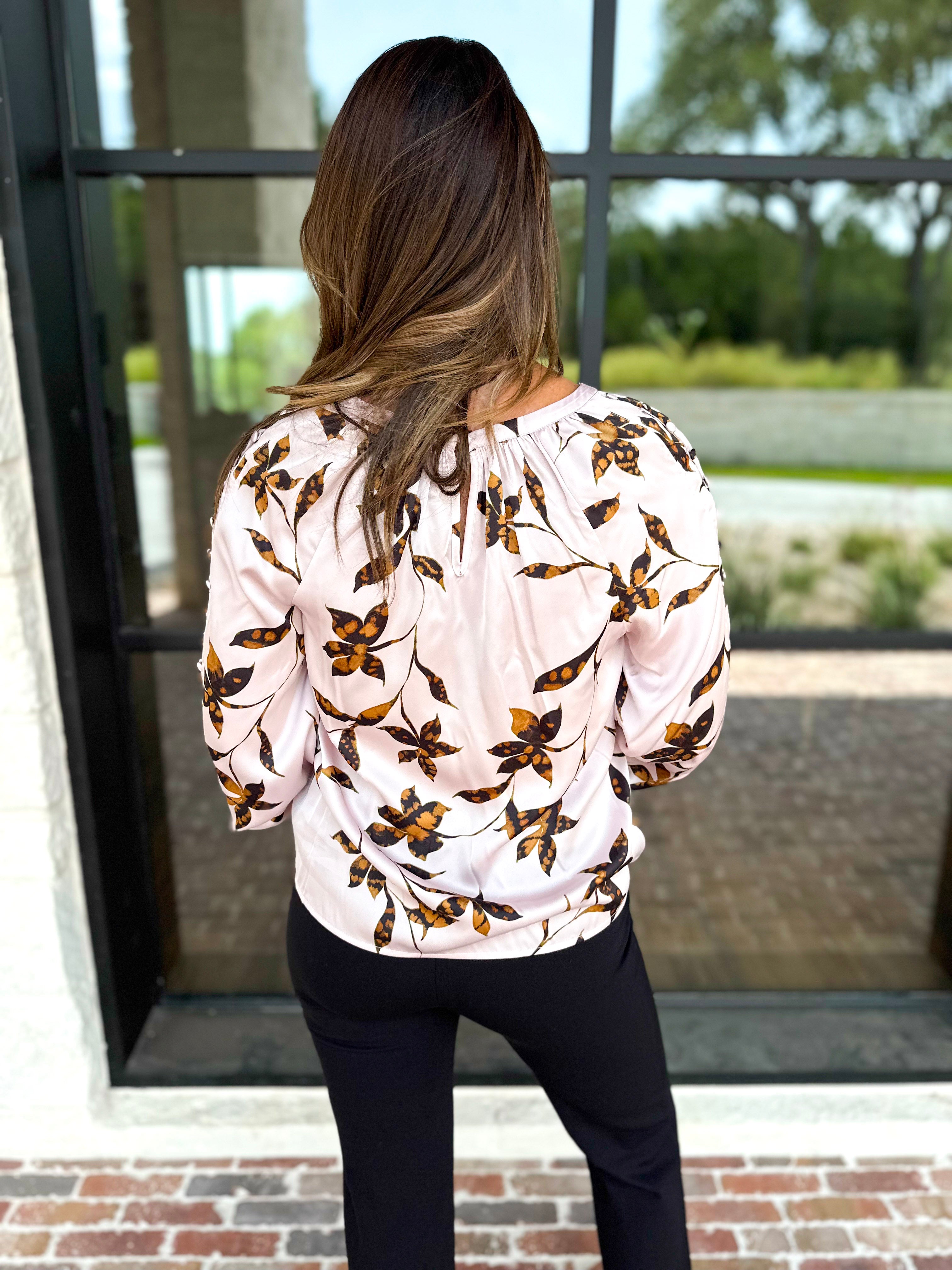 Liverpool - Soft Feminine Floral Blouse-200 Fashion Blouses-LIVERPOOL JEANS COMPANY-July & June Women's Fashion Boutique Located in San Antonio, Texas