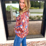 Current Air - Fall Gardens Blouse-200 Fashion Blouses-CURRENT AIR CLOTHING-July & June Women's Fashion Boutique Located in San Antonio, Texas