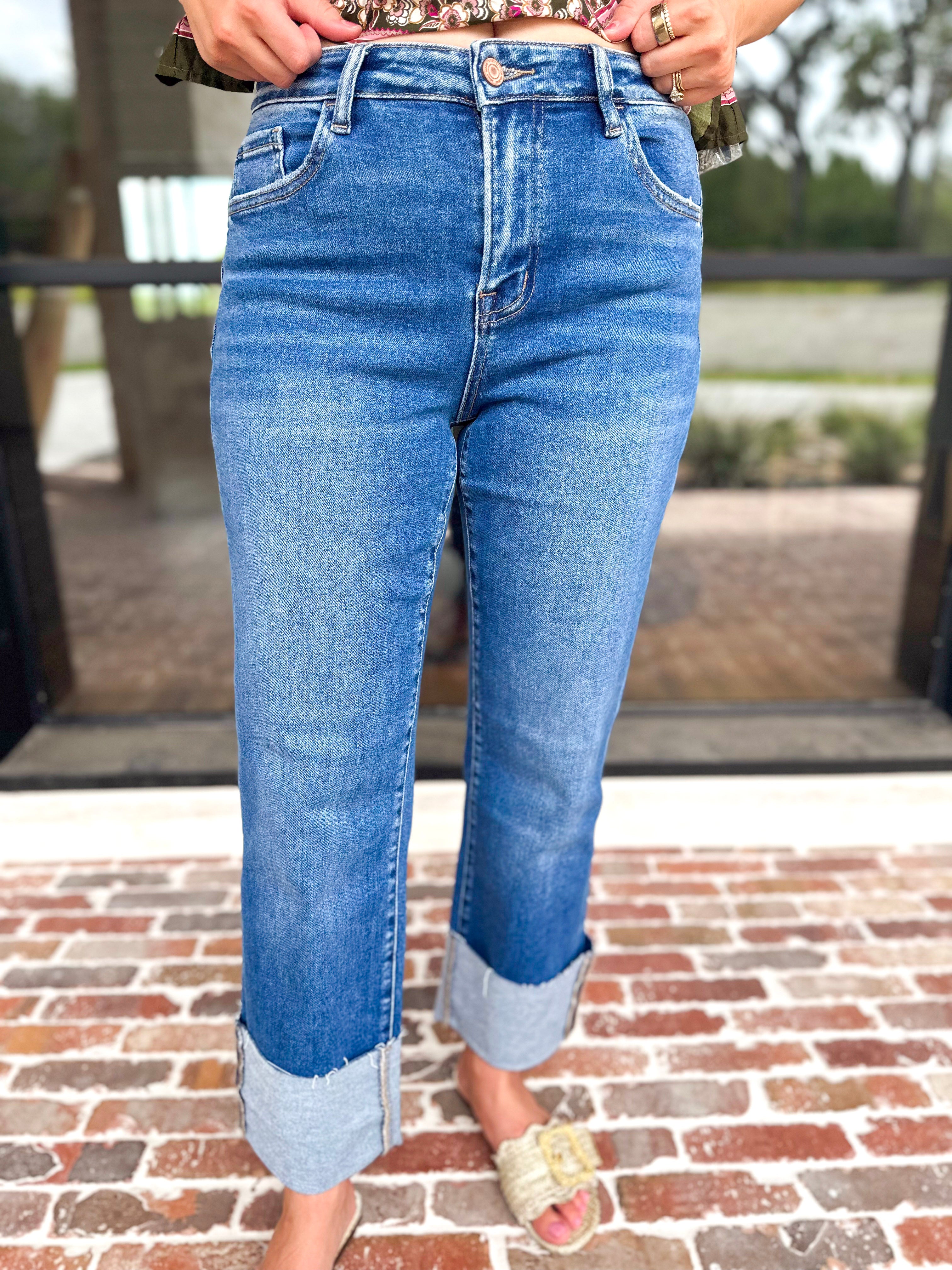 Vervet - High Rise Cropped & Cuffed Straight Leg Jeans-420 Denim-VEVERT BY FLYING MONKEY-July & June Women's Fashion Boutique Located in San Antonio, Texas