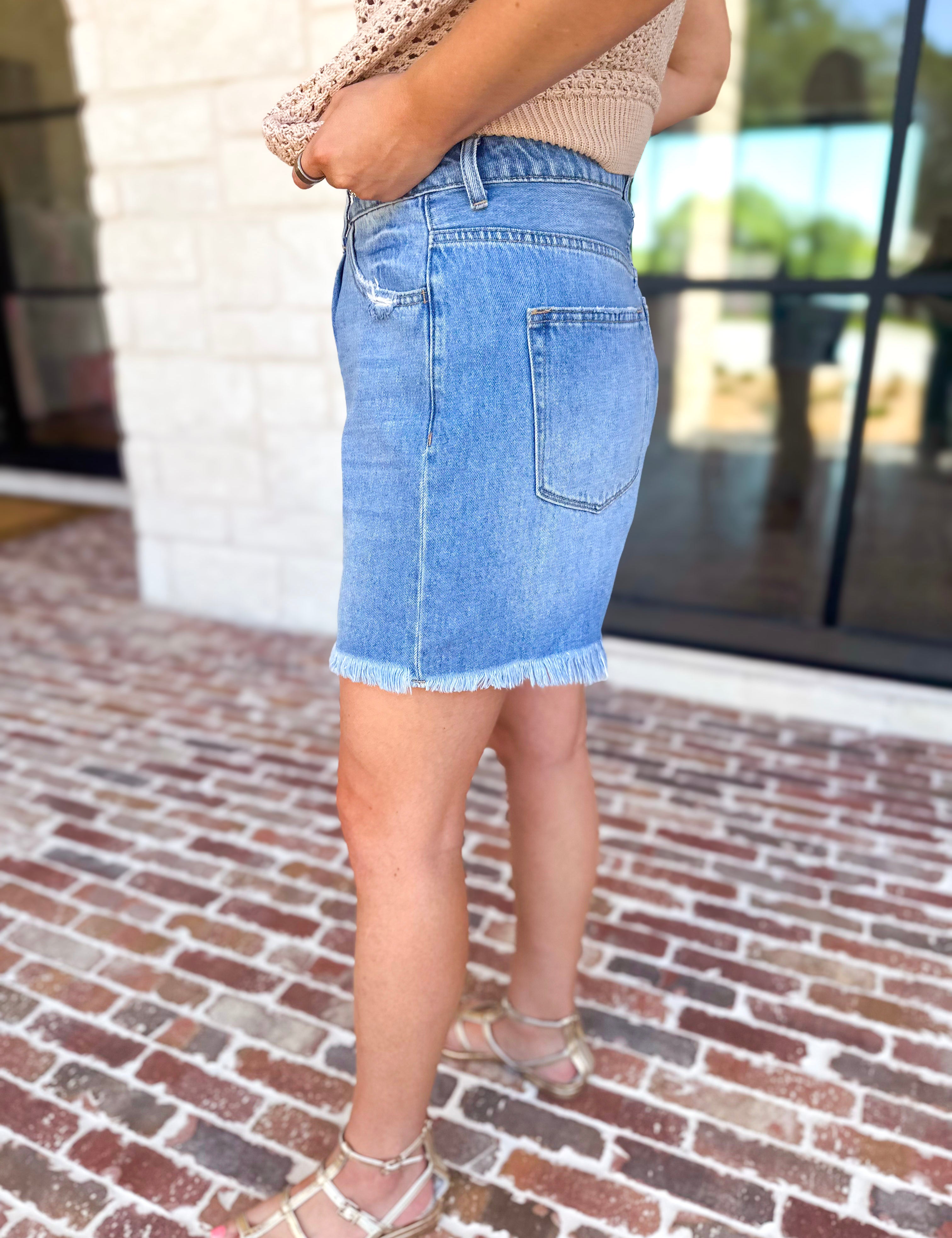 Vervet - High Rise Pleated Denim Shorts-410 Shorts/Skirts-VEVERT BY FLYING MONKEY-July & June Women's Fashion Boutique Located in San Antonio, Texas