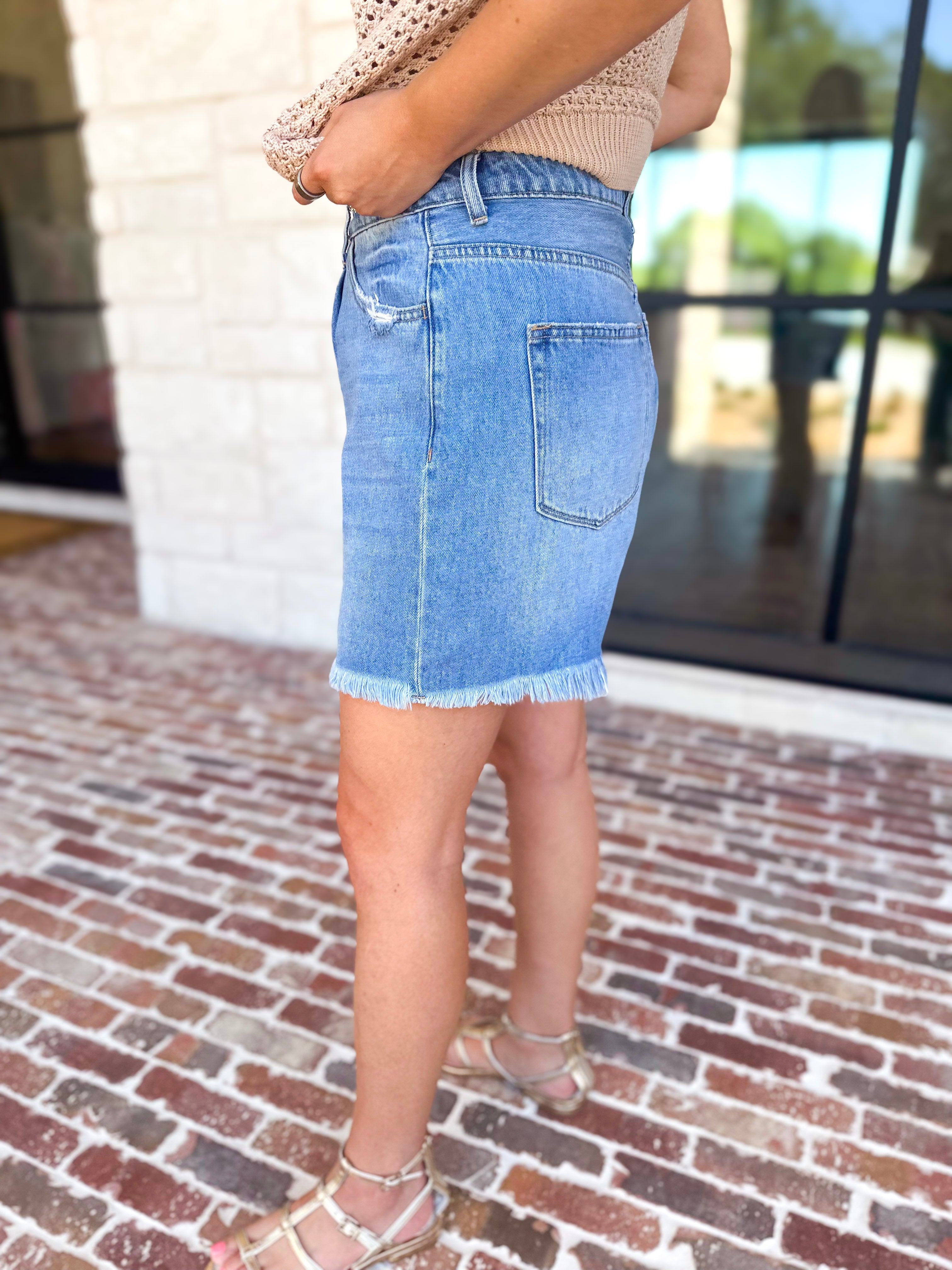 Vervet - High Rise Pleated Denim Shorts-410 Shorts/Skirts-VEVERT BY FLYING MONKEY-July & June Women's Fashion Boutique Located in San Antonio, Texas