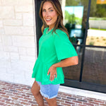 Kelly Green Peplum Comfy Top-210 Casual Blouses-ENTRO-July & June Women's Fashion Boutique Located in San Antonio, Texas
