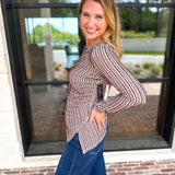 Liverpool - Asymmetrical Striped Blouse-200 Fashion Blouses-LIVERPOOL JEANS COMPANY-July & June Women's Fashion Boutique Located in San Antonio, Texas