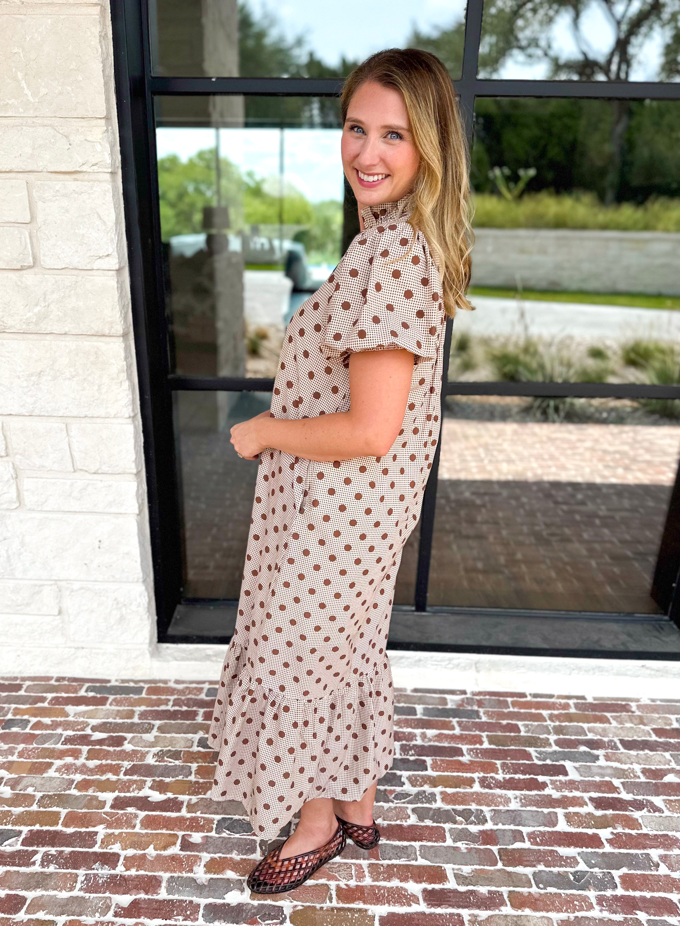 Ready Or Dot Midi Dress-500 Midi-ENTRO-July & June Women's Fashion Boutique Located in San Antonio, Texas