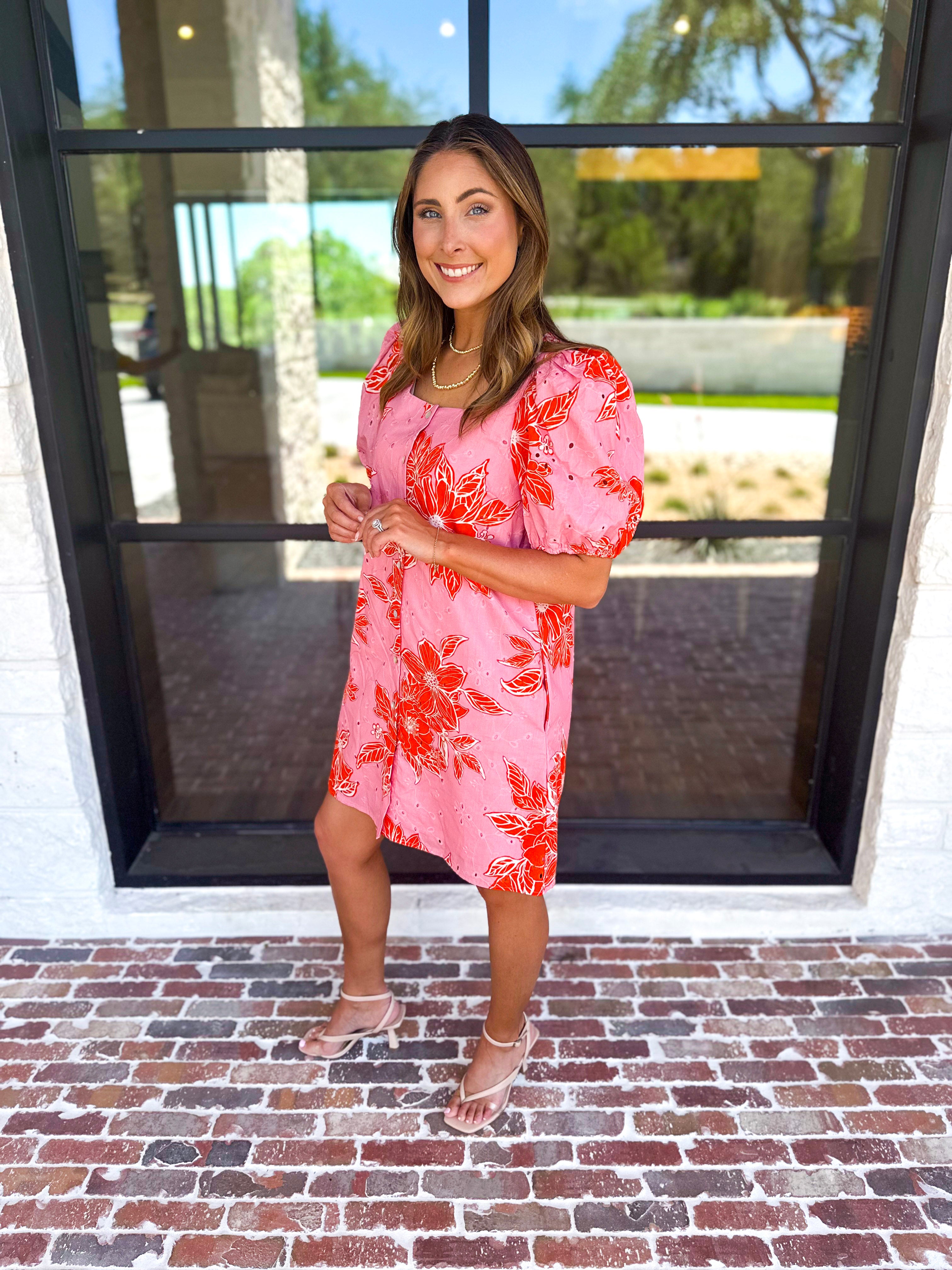 Pink & Orange Floral Mini Dress-510 Mini-ENTRO-July & June Women's Fashion Boutique Located in San Antonio, Texas