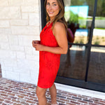 Beachy Red Halter Mini Dress-510 Mini-SKIES ARE BLUE-July & June Women's Fashion Boutique Located in San Antonio, Texas