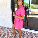 MARY SQUARE - Charlotte Hot Pink Shorts PJ Set-300 Athleisure/Lounge-MARY SQUARE-July & June Women's Fashion Boutique Located in San Antonio, Texas