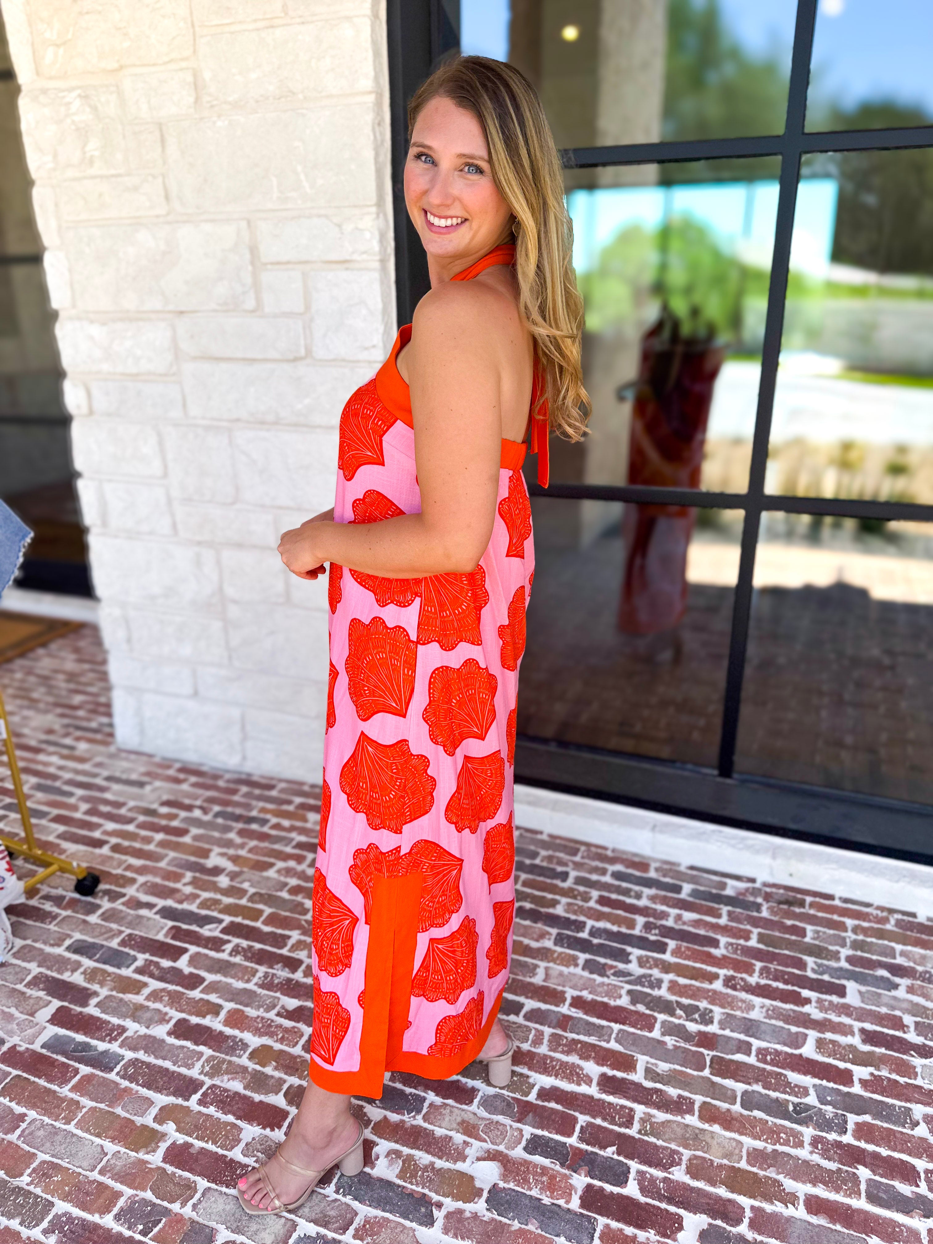 Shell & Shine Halter Midi Dress-500 Midi-ENTRO-July & June Women's Fashion Boutique Located in San Antonio, Texas