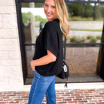 Easy Going Short Sleeve Knit Top - Black-230 Sweaters/Cardis-PINCH-July & June Women's Fashion Boutique Located in San Antonio, Texas