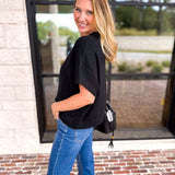 Easy Going Short Sleeve Knit Top - Black-230 Sweaters/Cardis-PINCH-July & June Women's Fashion Boutique Located in San Antonio, Texas