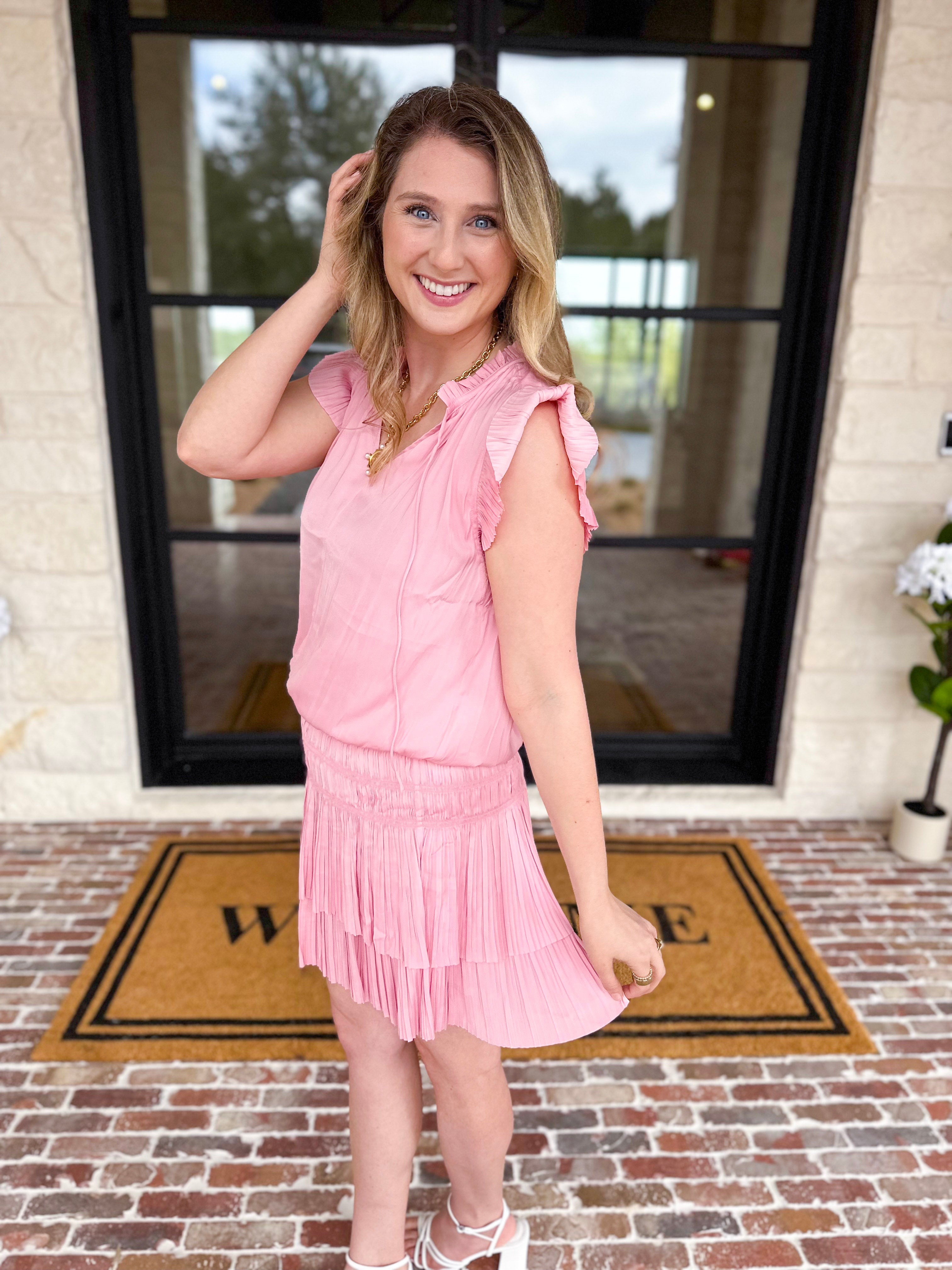 Current Air - Satin Party Mini Dress - Blush-510 Mini-CURRENT AIR CLOTHING-July & June Women's Fashion Boutique Located in San Antonio, Texas