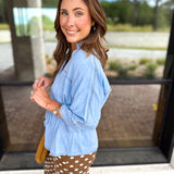 Easy Days Denim Top-200 Fashion Blouses-ENTRO-July & June Women's Fashion Boutique Located in San Antonio, Texas