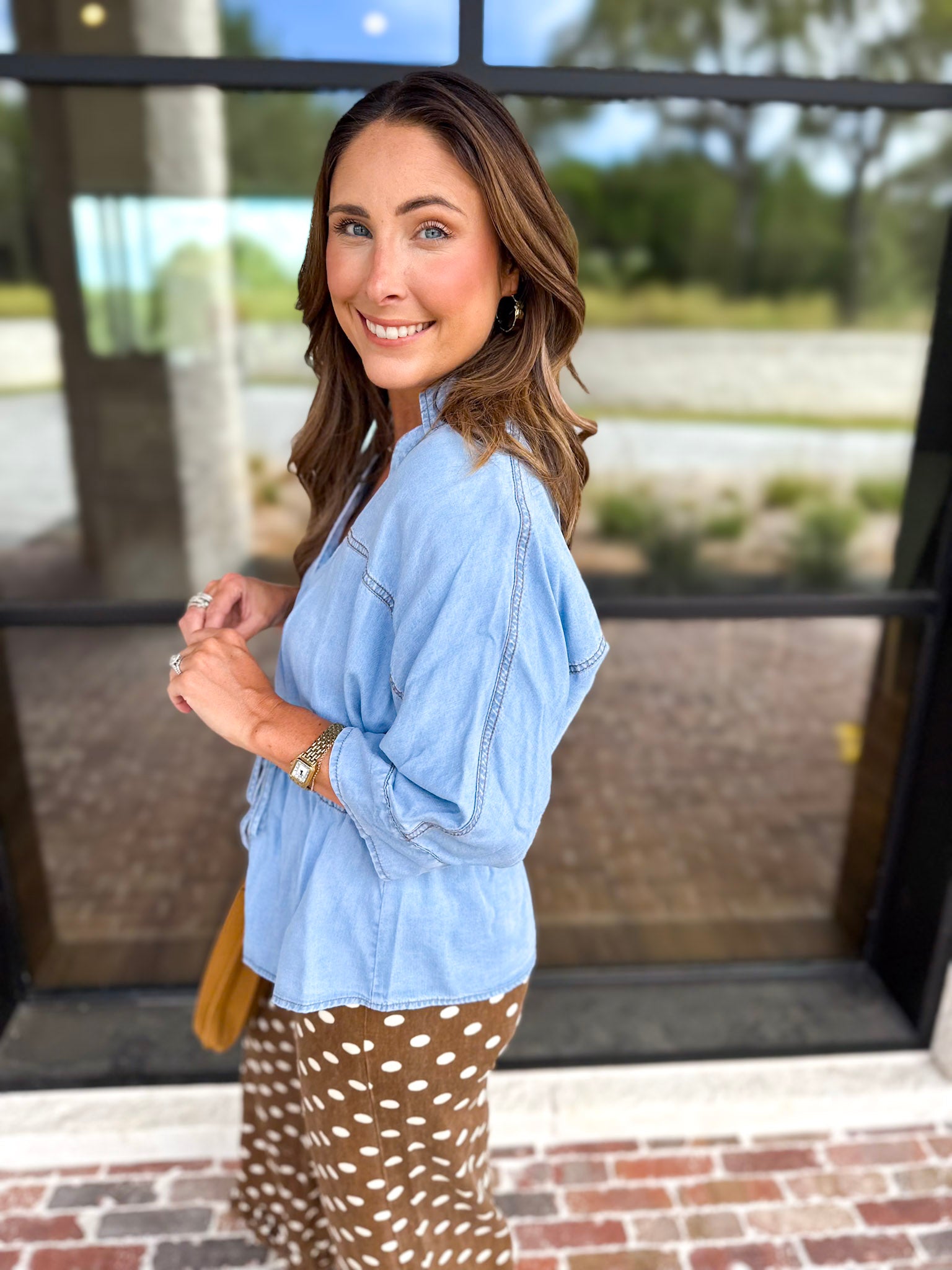 Easy Days Denim Top-200 Fashion Blouses-ENTRO-July & June Women's Fashion Boutique Located in San Antonio, Texas