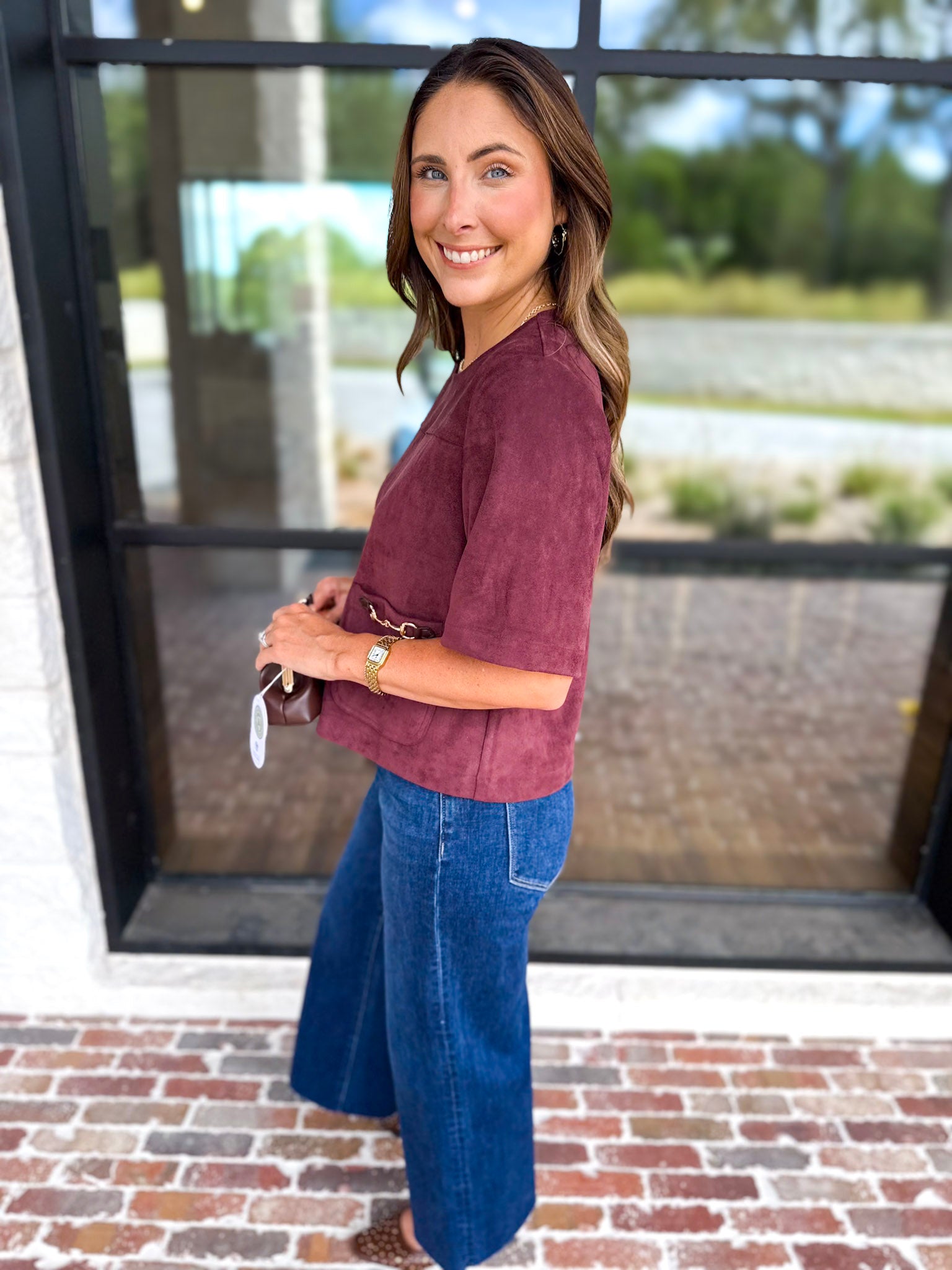 In Style Suede Top - Merlot-200 Fashion Blouses-ENTRO-July & June Women's Fashion Boutique Located in San Antonio, Texas