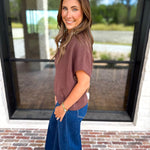 Easy Going Short Sleeve Knit Top - Espresso-230 Sweaters/Cardis-PINCH-July & June Women's Fashion Boutique Located in San Antonio, Texas