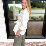 The Sarah Tie Button Down - Ivory-200 Fashion Blouses-ENTRO-July & June Women's Fashion Boutique Located in San Antonio, Texas