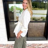 The Sarah Tie Button Down - Ivory-200 Fashion Blouses-ENTRO-July & June Women's Fashion Boutique Located in San Antonio, Texas