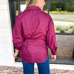 The Sarah Tie Button Down - Deep Berry-200 Fashion Blouses-ENTRO-July & June Women's Fashion Boutique Located in San Antonio, Texas